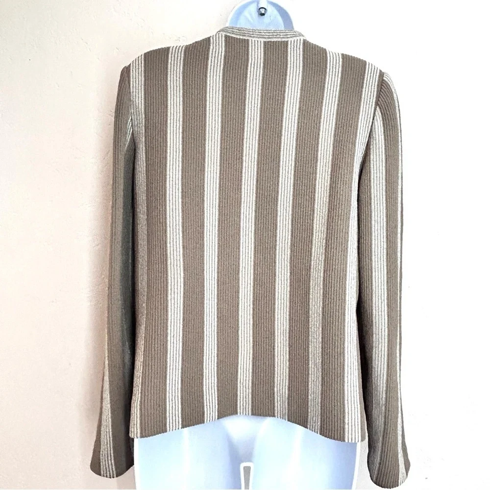 Castleberry Vintage Blazer Jacket Size M Taupe Ivory Stripe Texture Stretch Knit